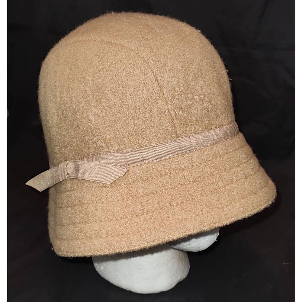 BETMAR Betmar New York Bucket Hat Tan 100% Wool Bow Vintage